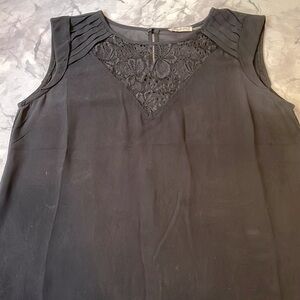 Sheer Sleeveless Blouse Lace Pleat Trim M